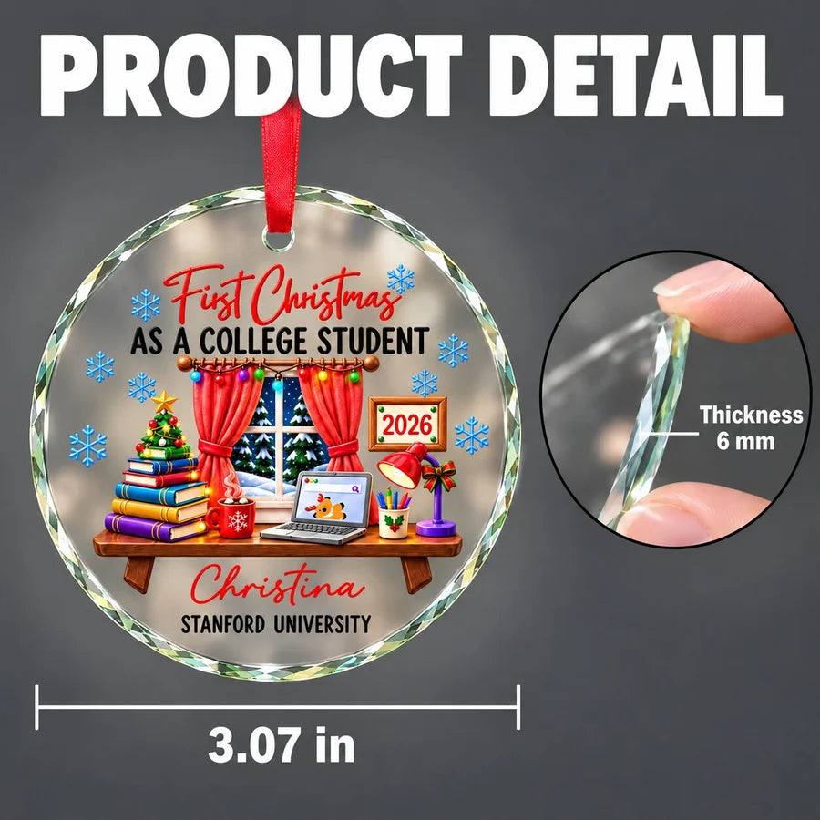 Crystal Ornament, First Christmas as a College Student, Personalized Keepsake and Creative Gift for Students