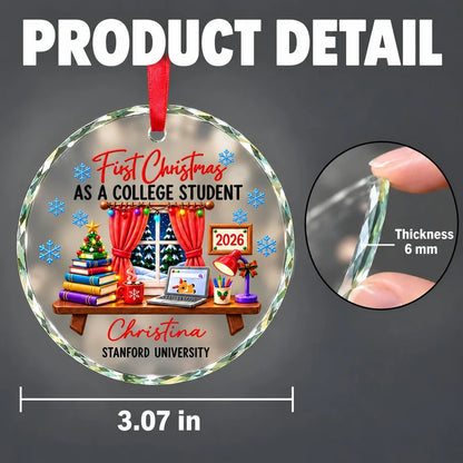 Crystal Ornament, First Christmas as a College Student, Personalized Keepsake and Creative Gift for Students