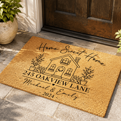 Personalized Home Sweet Home Doormat with Address, Names & Year, Custom Housewarming Gift for New Homeowners