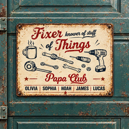Personalized Grandpa Workshop Sign, Vintage Fixer of Things Decor with Kids’ Names, Gift for Papa
