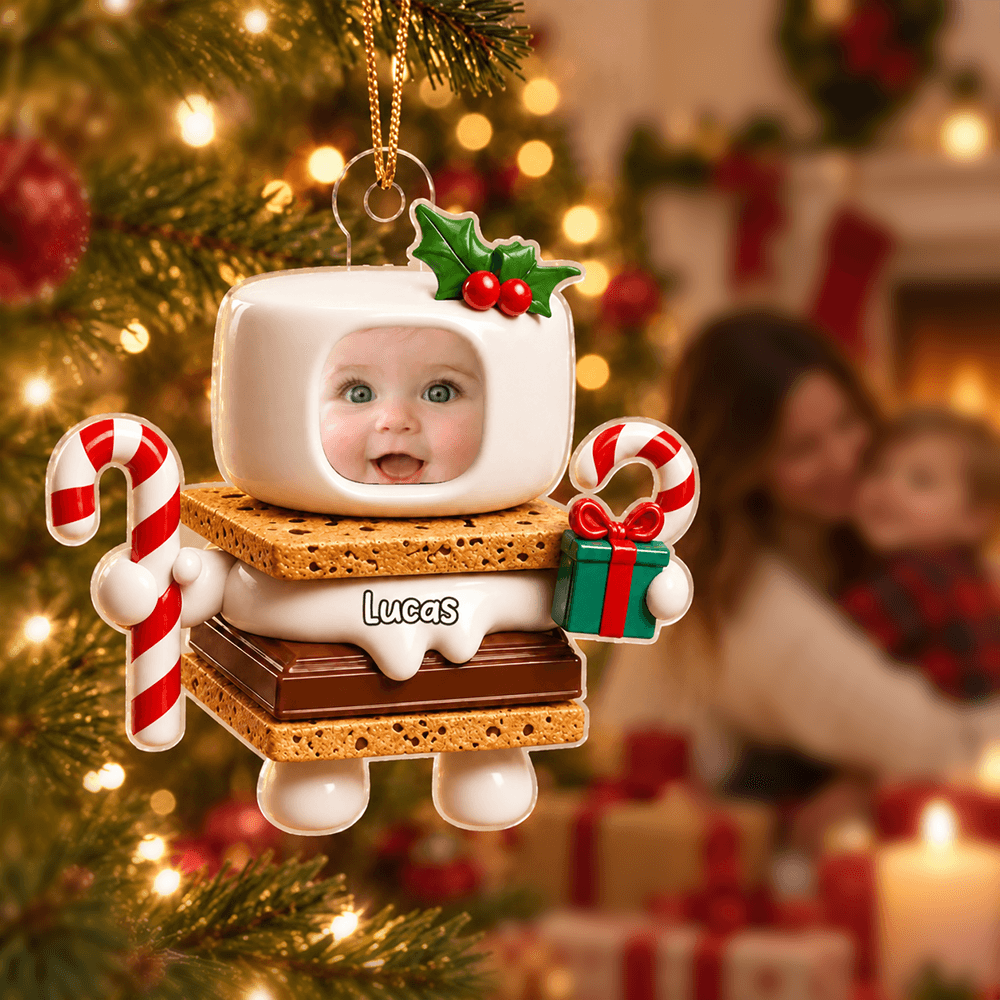 Personalized Photo Christmas Ornament, Choose Your Festive Character Design, Custom Name Keepsake Gift for Kids & Family