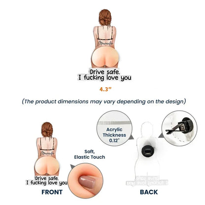 Unique Personalized Silicone Butt Acrylic Car Vent Clip, Back View Woman Drive Safe Gift for Partner