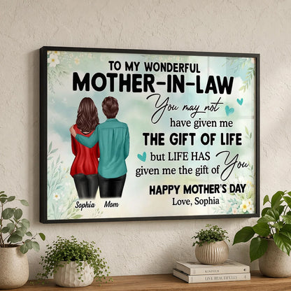 To My Wonderful Mother-In-Law Poster, Personalized Heartwarming Quote Wall Decor, Meaningful Gift from Daughter-in-Law
