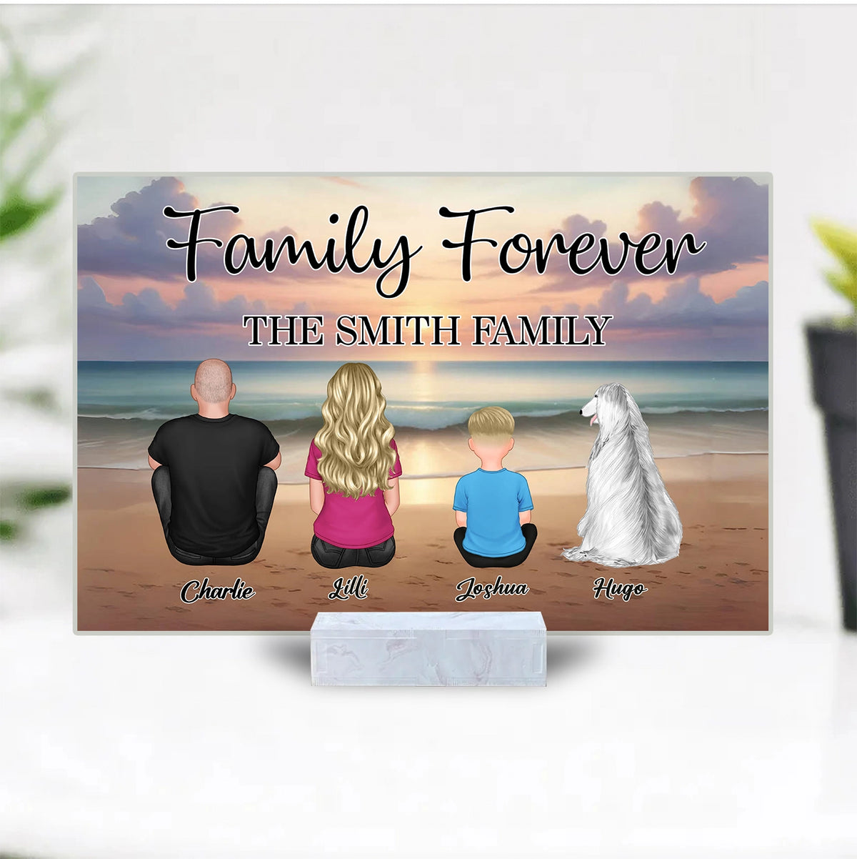 Family Forever Beach Design - Personalized Wallet Card, Blanket, Cotton Tote Bag, Wooden Carhanger, LED Plaque, Keychain and Poster, Unique Gift