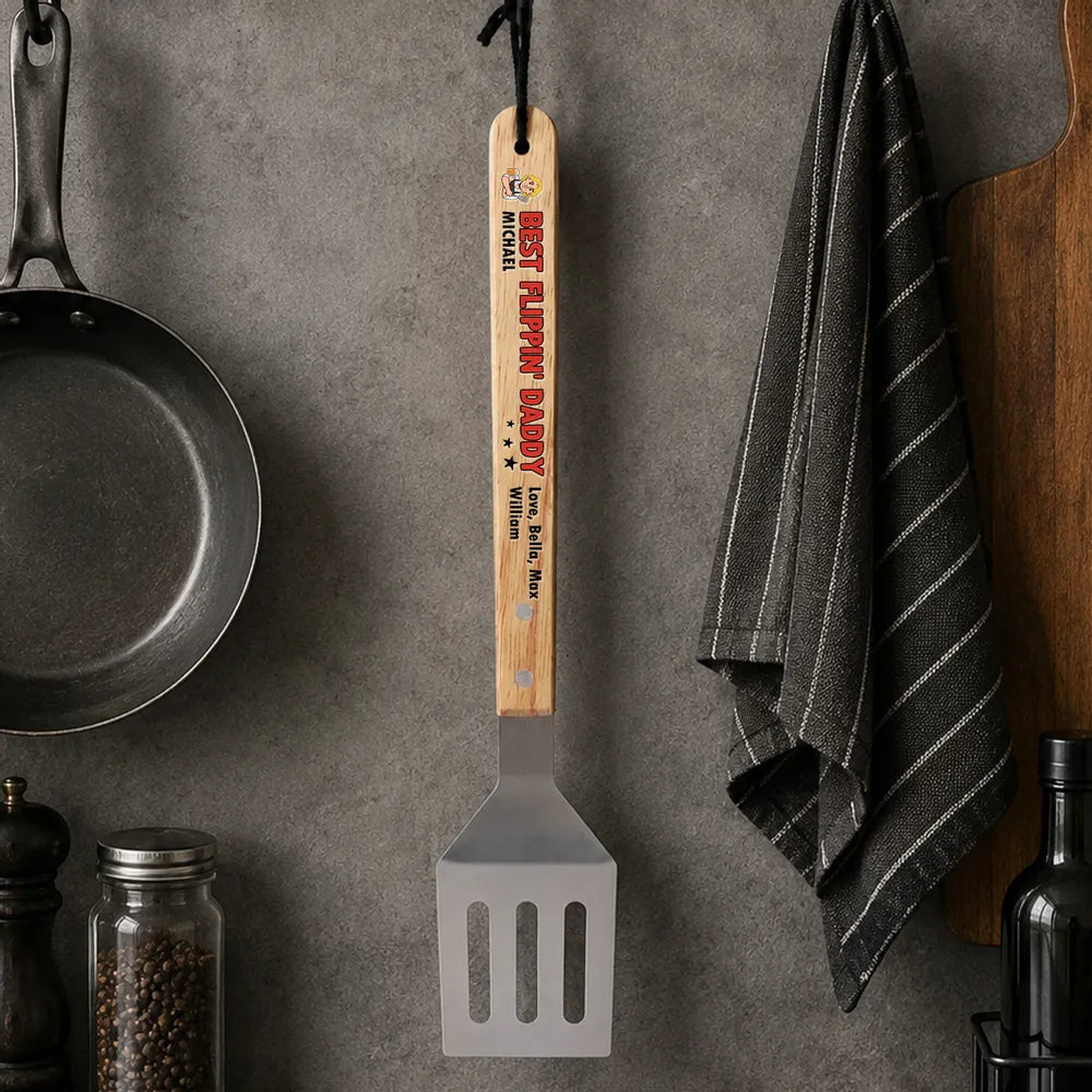 Personalized Wooden Grill Spatula for Dad, Unique BBQ Gift with Funny Red Grill Design