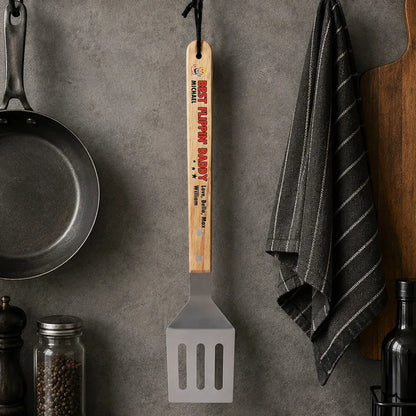 Personalized Wooden Grill Spatula for Dad, Unique BBQ Gift with Funny Red Grill Design