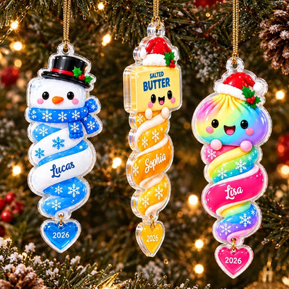 Personalized Cute Cartoon Christmas Acrylic Ornament with Custom Name & Year, Colorful Holiday Tree Decoration