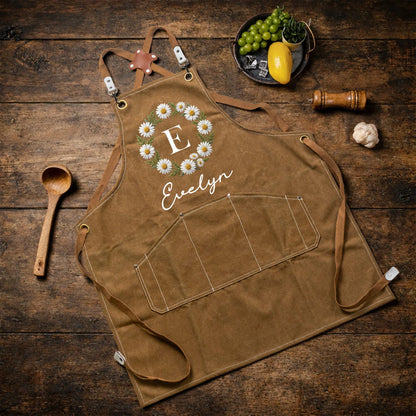 Custom Floral Printed Canvas Pocket Apron for Baking Days, Unique Creative Gift for Gardeners & Friends