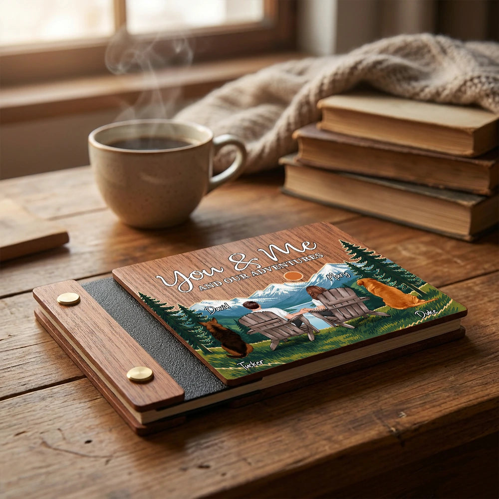 Wooden Memory Book, You & Me Mountain Adventure Keepsake, Personalized Creative Gift for a Couple