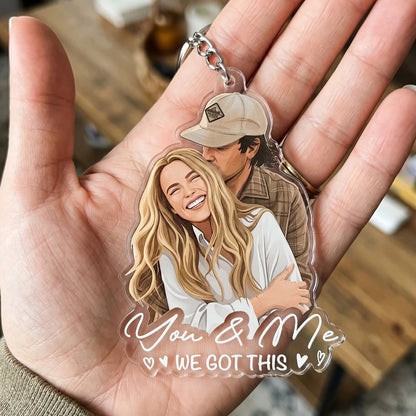 Personalized Acrylic Keychain, Custom Couple Portrait with Love Quote, Unique Gift for Her