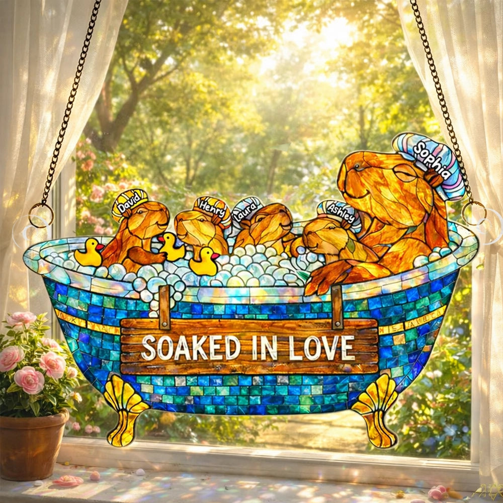Acrylic Suncatcher Ornament With Cute Bathtub Critters Soaked In Love Sunlight Reflection Window Decor Thoughtful Gift For Mom