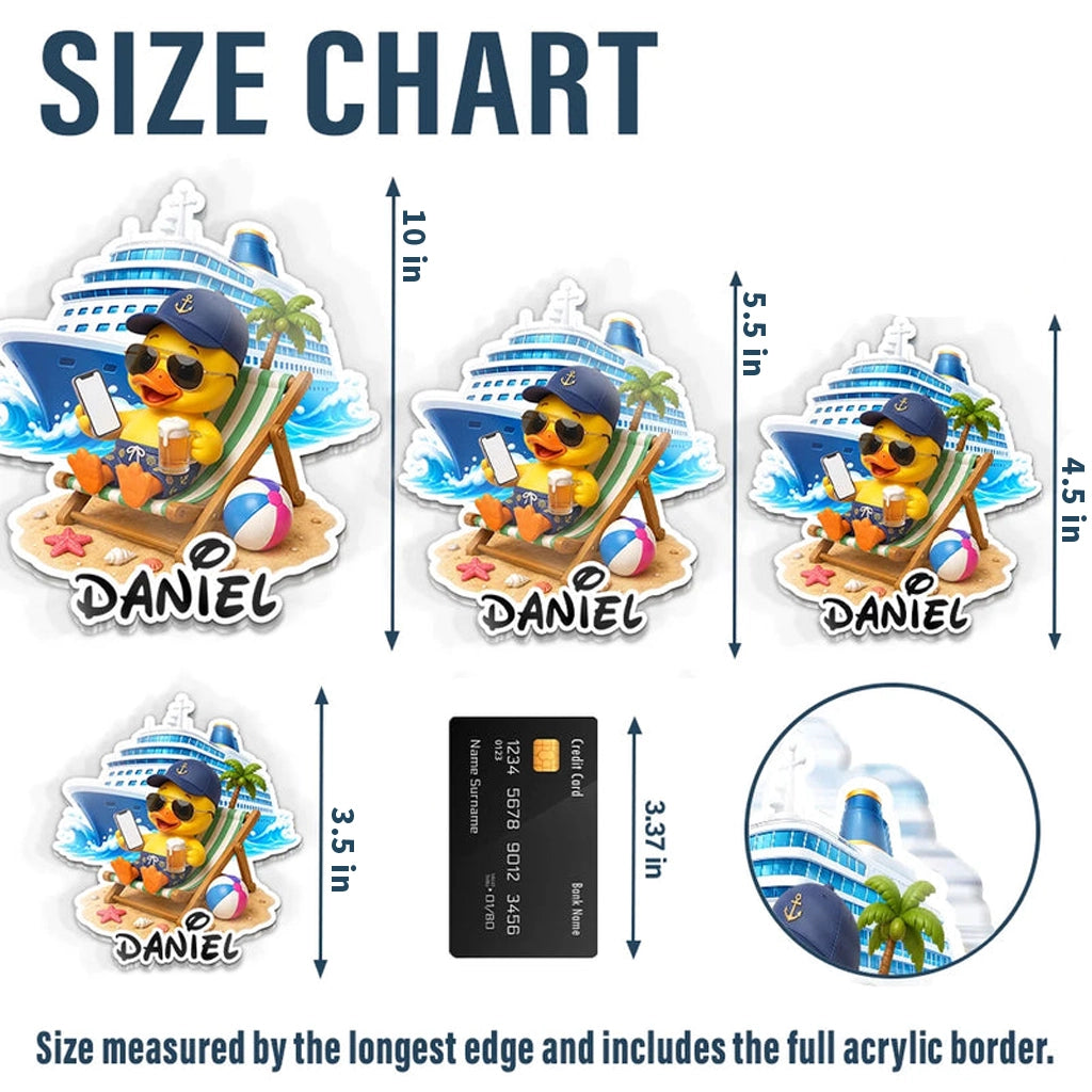 Personalized Acrylic Magnet, Cruise Duck Lounging by the Ship, Colorful Unique Gift for Family & Friends