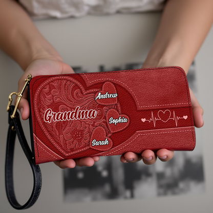 Custom Leather Wallet – Beautiful Leather Long Wallet with Heartfelt Grandkids' Names – The Perfect Gift for Grandma