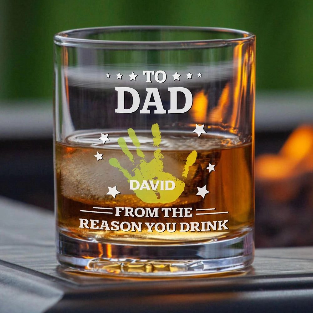 Personalized Whiskey Glass for Dad with Colorful Handprints, Funny Bar Whiskey Glass, Unique Gift from Kids for Special Occasions