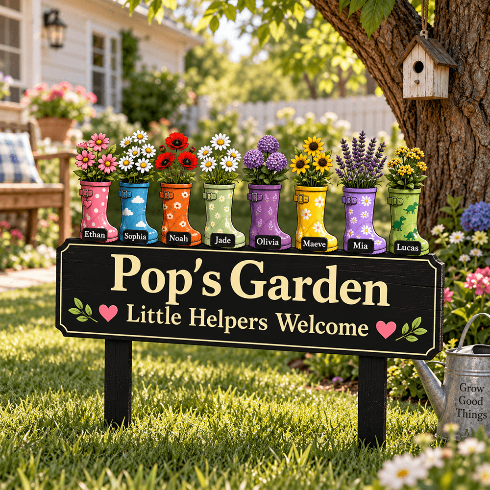 Personalized Garden Metal Stake for Grandpa or Grandma, Custom Title, Names & Flowers, Sweet Gift from Grandkids
