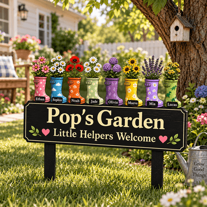 Personalized Garden Metal Stake for Grandpa or Grandma, Custom Title, Names & Flowers, Sweet Gift from Grandkids