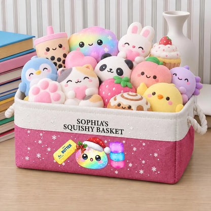 Personalized Cotton Linen Rope Basket for Squishy Toy Display, Unique Gift for Kids and Collectors