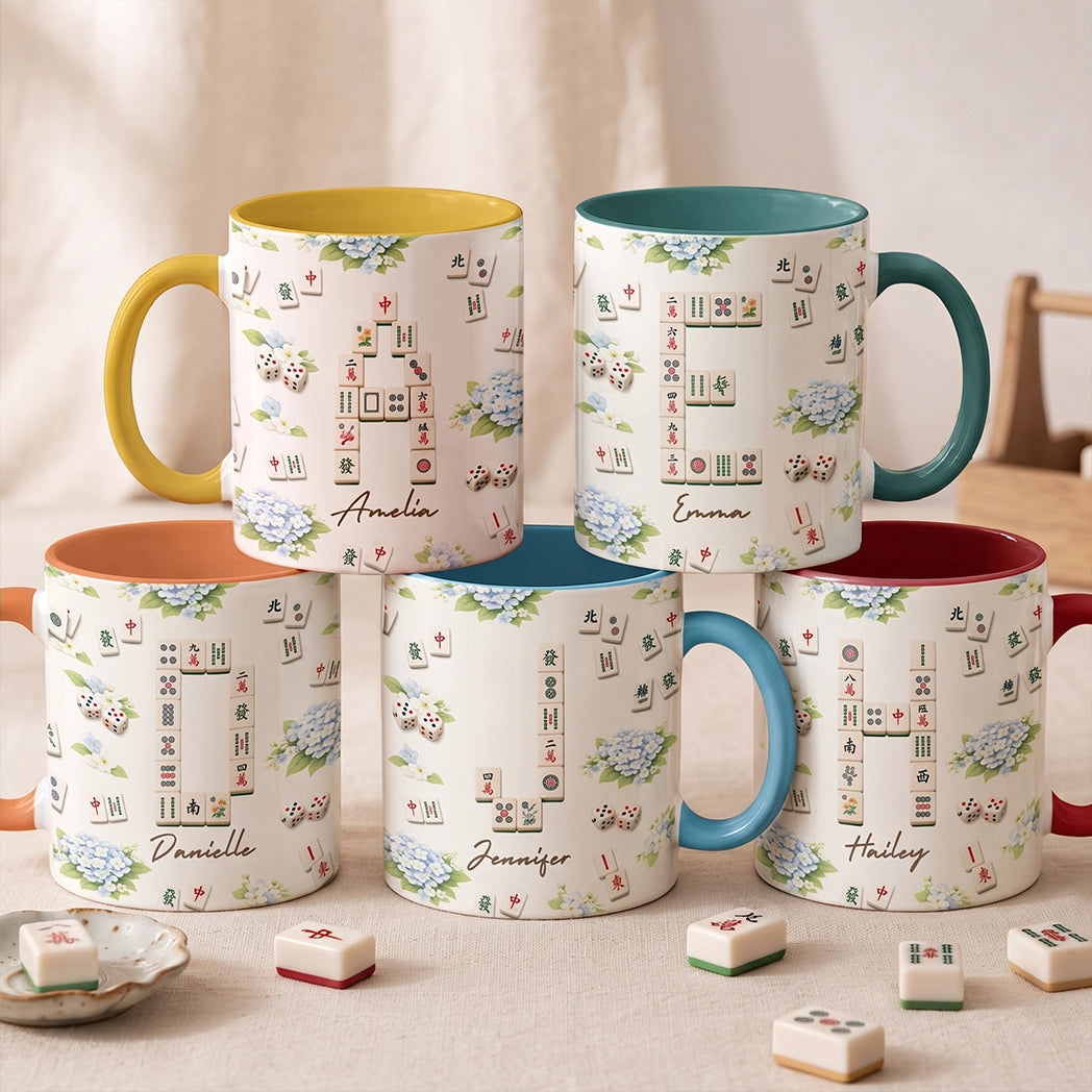 Personalized Mug with Floral Mahjong Tiles, Game Night Keepsake, Unique Gift for Mahjong Lovers