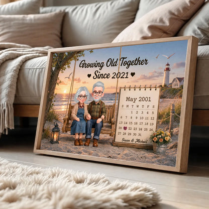 Personalized Poster with Growing Old Together Quote, Scenic Senior Couple Art, Unique Gift for Couple