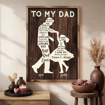 Personalized Father & Daughter Dancing Poster, Rustic Custom Wall Art, Unique Gift for Dad