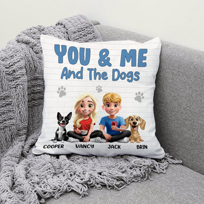You & Me and the Dogs – Personalized Square Pillow for Families with Custom Pet and People Characters, Perfect Gift for Dog Lovers