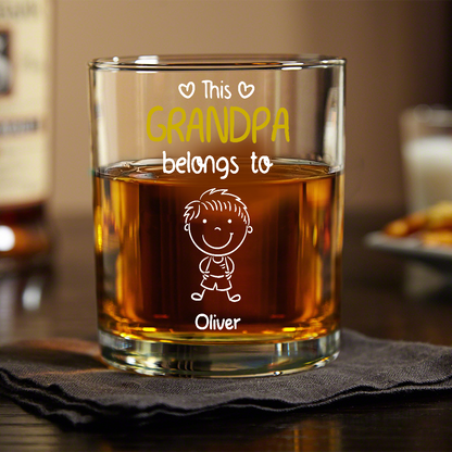 “This Grandpa Belongs To” Whiskey Glass – Personalized Family Gift Full of Love for Grandpa