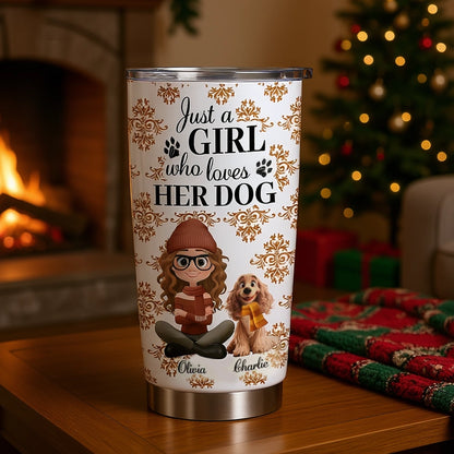 Personalized Insulated Travel Tumbler for Dog Lovers – Custom Girl & Pup Autumn Design, Keeps Drinks Hot or Cold, Unique Gift for Her