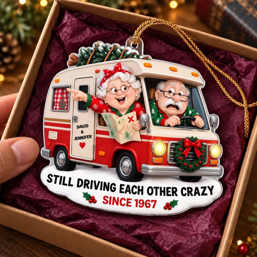 Personalized Funny Couple Christmas RV Acrylic Ornament, Still Driving Each Other Crazy, Gift for Grandparents