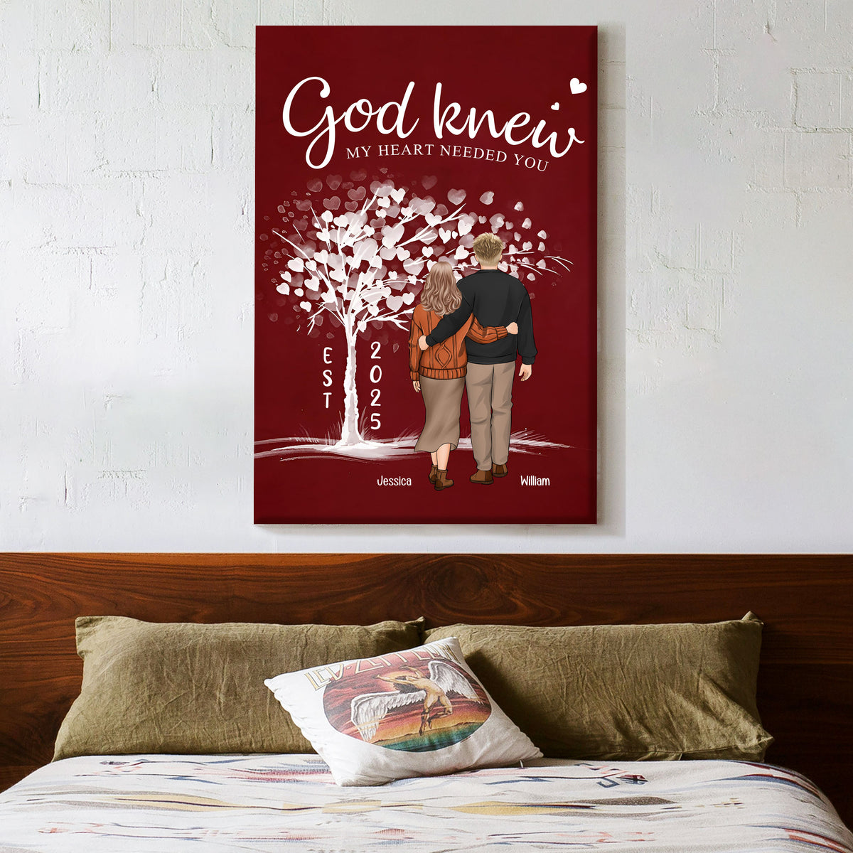 Couple Back Theme Personalized Art – “God Knew My Heart Needed You” Poster or Canvas, Perfect Valentine’s and Anniversary Gift