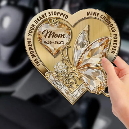 Personalized 2-Layer Wooden Car Visor Clip Heart Butterfly Memorial Gift for Mom - A Daily Reminder of Love