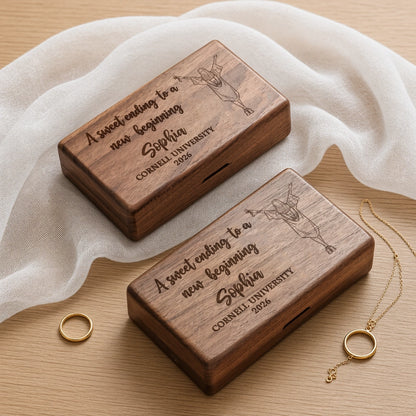 Personalized Black Walnut Jewelry Box, Graduation Girl Illustration, Unique Creative Gift for Her