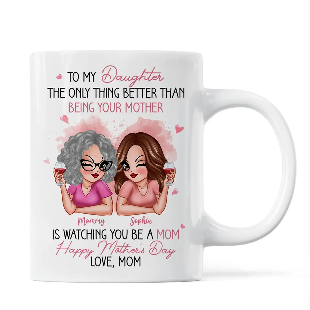 To My Daughter – Personalized Ceramic Mug , Perfect Gift for Mother and Daughter, Featuring a Fun Design with Winking Characters