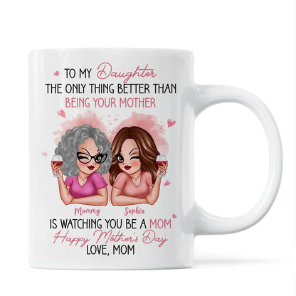 To My Daughter – Personalized Ceramic Mug , Perfect Gift for Mother and Daughter, Featuring a Fun Design with Winking Characters