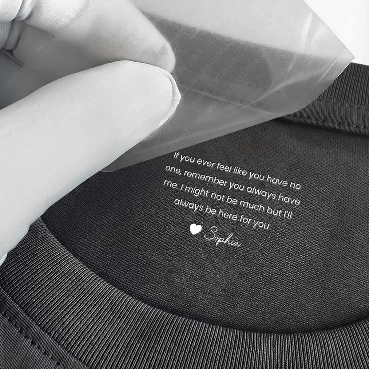 Personalized Classic Tee with Always Here For You Message, Minimal Text Heart Gift for Someone Special