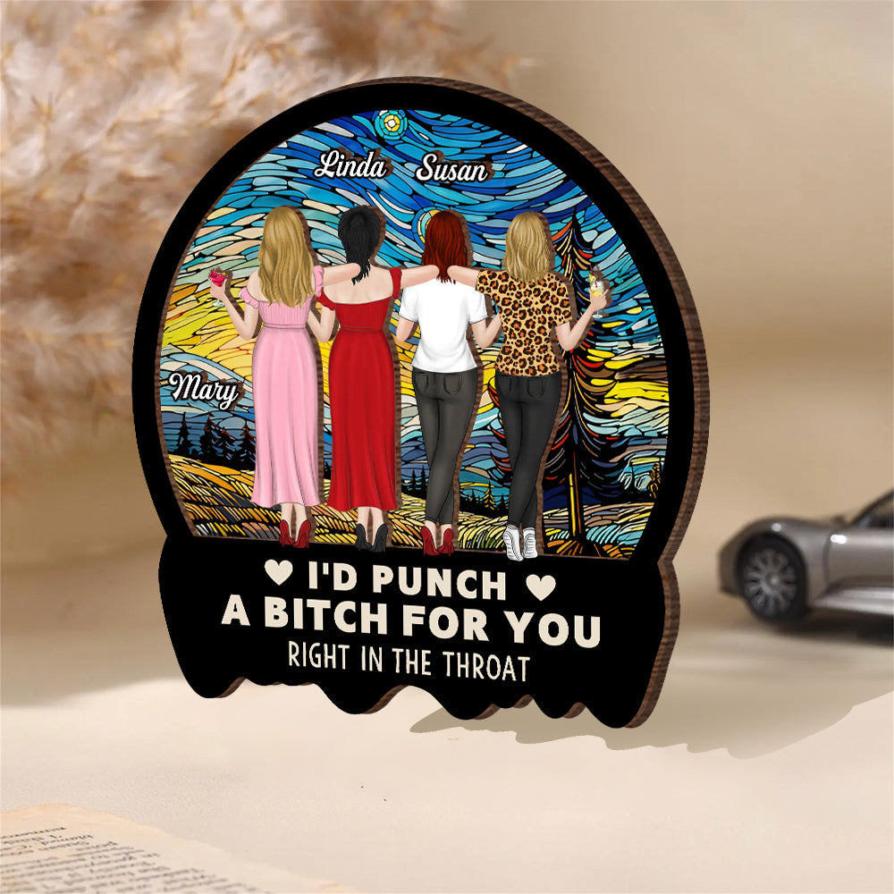 Best Friend Car Hanger – 'I'd Punch a B*h for You' – Funny and Meaningful Visor Clip for Sisters & Close Friends
