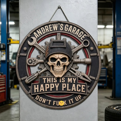 Personalized Wooden Sign, This Is My Happy Place Garage Decor, Creative Gift for Husband or Friend