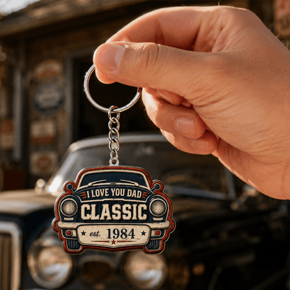 Custom Vintage Car Keychain, Acrylic or Wooden Style, Personalized Year Gift for Dad, Grandpa & Classic Car Fans
