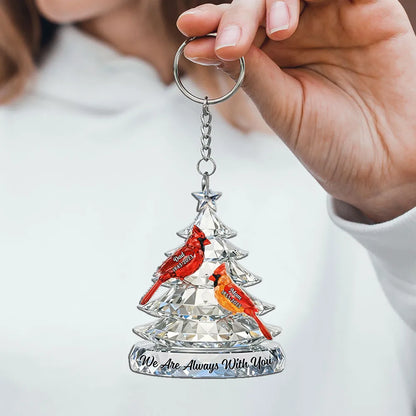 Personalized Acrylic Car Hanger with Cardinals and Christmas Tree, We Are Always With You, Unique Memorial Gift