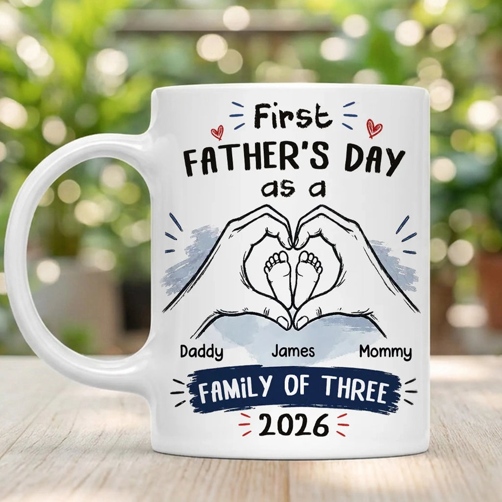 Personalized Ceramic Mug for New Dad, First Father's Day Hand Heart Baby Feet, Unique Gift