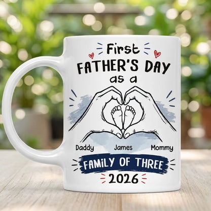 Personalized Ceramic Mug for New Dad, First Father's Day Hand Heart Baby Feet, Unique Gift