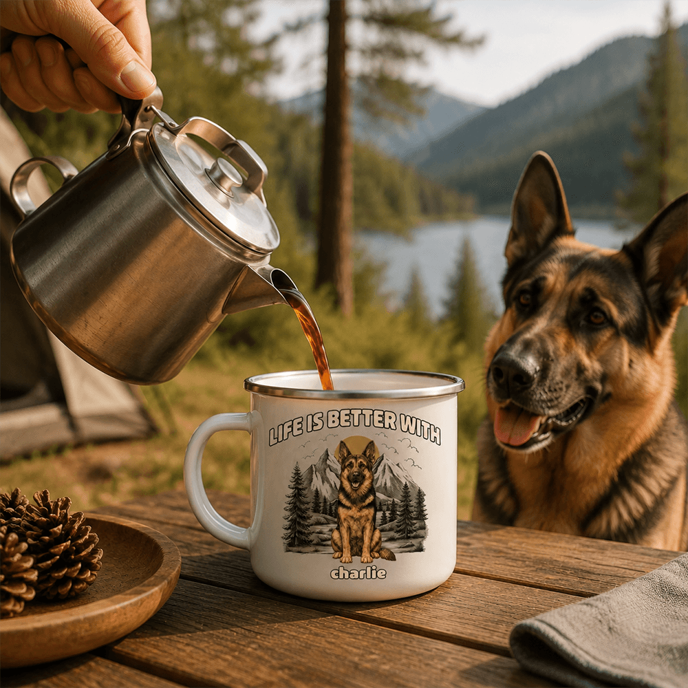 Life Is Better With a Dog Enamel Mug, Personalized Vintage Forest Keepsake, Creative Gift for Pet Owners