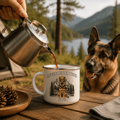 Life Is Better With a Dog Enamel Mug, Personalized Vintage Forest Keepsake, Creative Gift for Pet Owners