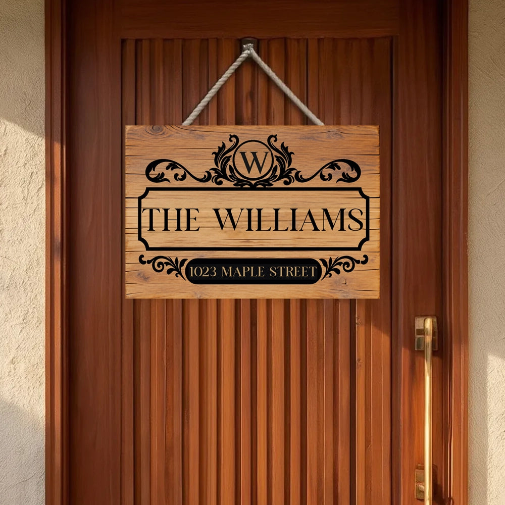 Personalized Wooden Sign with Vintage Family Monogram and Address Look for a Unique Housewarming Gift