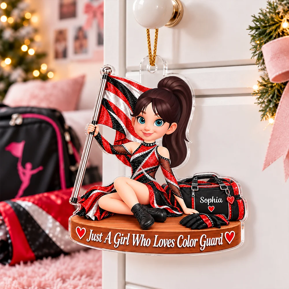 Personalized Acrylic Ornament, Flag-Holding Color Guard Girl, Creative Christmas Keepsake Gift for Granddaughter