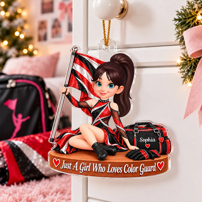 Personalized Acrylic Ornament, Flag-Holding Color Guard Girl, Creative Christmas Keepsake Gift for Granddaughter