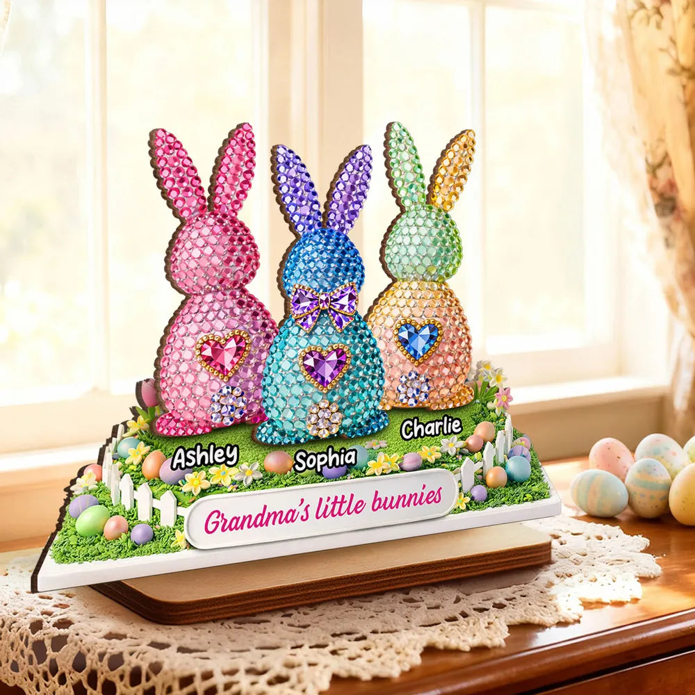 Grandma's Little Bunnies Personalized 2-Layer Wooden Plaque - Heartwarming Easter Keepsake Gift for Grandma, Bright Pastel Display