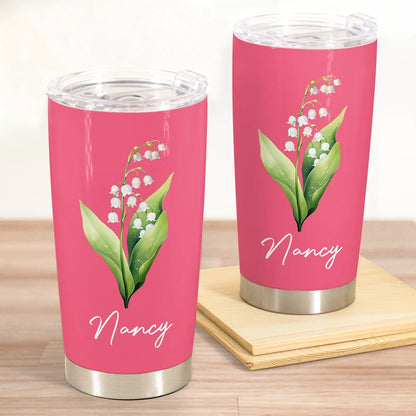Personalized Birth Flower Insulated Travel Tumbler with Name Cute Floral Gift for Friends Coworkers Sisters Daughters