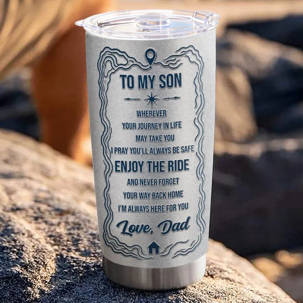 Personalized Insulated Travel Tumbler for Son, Dad and Son Hiking Design, Unique Gift