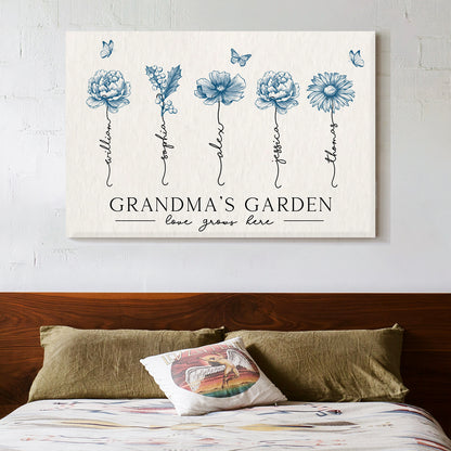 Personalized Grandma’s Garden Poster – Birth Month Flower Art with Grandkids' Names, Perfect  Gift for Mother or Grandma