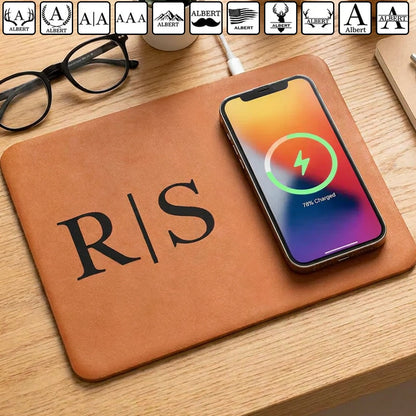 Personalized Leather Charging Mat with Monogram Design, Unique Gift for Desk Lovers